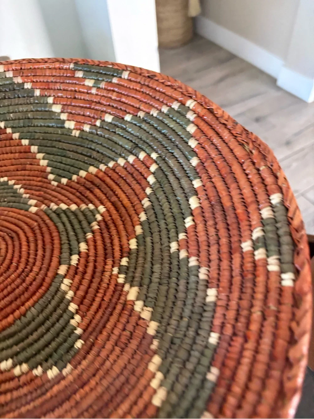 Handwoven Orange and Olive Star Pattern Decorative Basket - Home Accents
